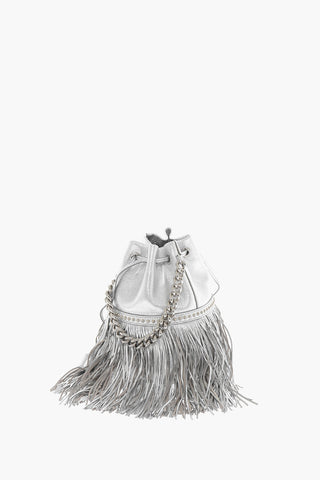 Metallic-leather CARNIVAL FRINGE Mini Bucket Bag with Stud-embellishment