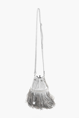 Metallic-leather CARNIVAL FRINGE Mini Bucket Bag with Stud-embellishment