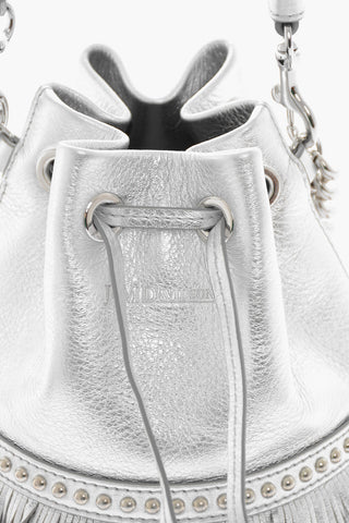 Metallic-leather CARNIVAL FRINGE Mini Bucket Bag with Stud-embellishment