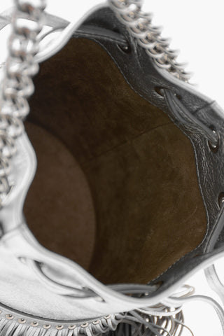Metallic-leather CARNIVAL FRINGE Mini Bucket Bag with Stud-embellishment