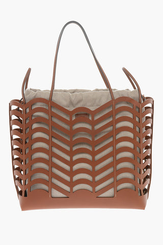 Borsa Tote KAYAN in Pelle Cut-out con Bustina in Lino
