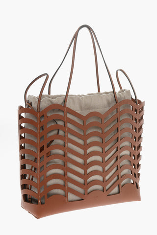 Borsa Tote KAYAN in Pelle Cut-out con Bustina in Lino
