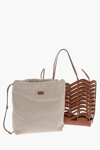 Borsa Tote KAYAN in Pelle Cut-out con Bustina in Lino