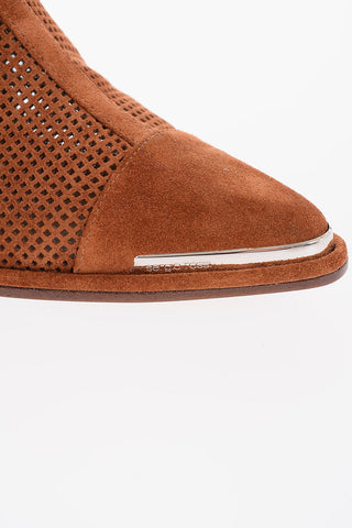 Perforated Suede Western Booties with Wood Heel 5cm