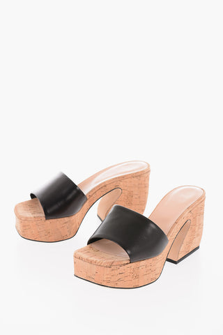 SI Cork Heel Leather Open Toe Mules 9cm