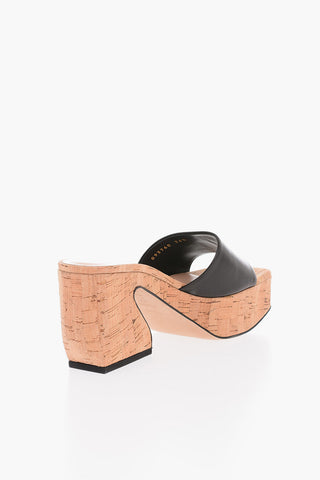 SI Cork Heel Leather Open Toe Mules 9cm