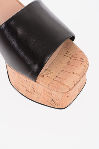 SI Cork Heel Leather Open Toe Mules 9cm