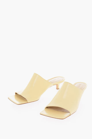 Squared Toe Leather Open Toe Mules 4cm