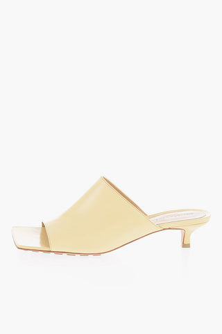 Squared Toe Leather Open Toe Mules 4cm