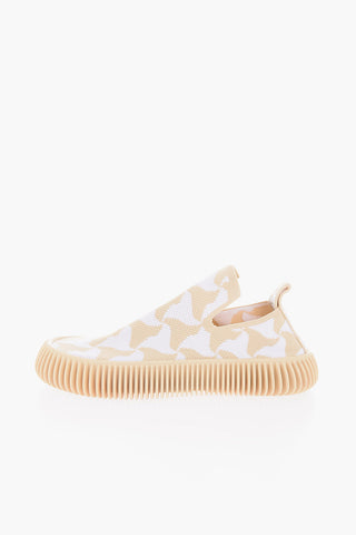 Geometric Patterned Stretch Canvas Slip On Sneakers