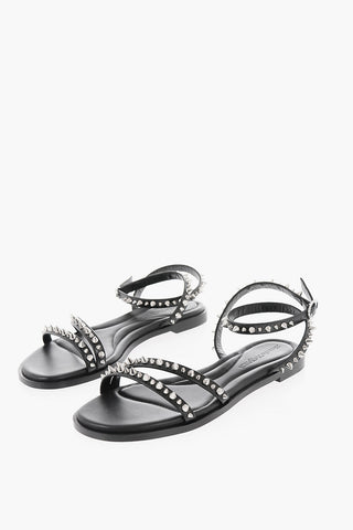 Sandali Flat in Pelle con Cinturini Borchiati