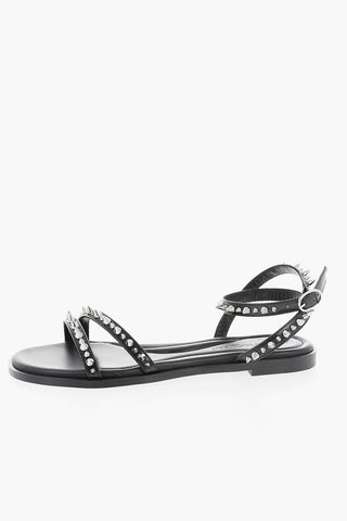 Sandali Flat in Pelle con Cinturini Borchiati