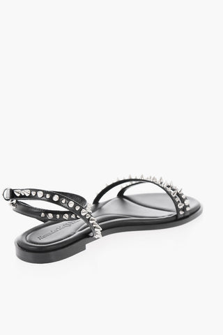 Sandali Flat in Pelle con Cinturini Borchiati