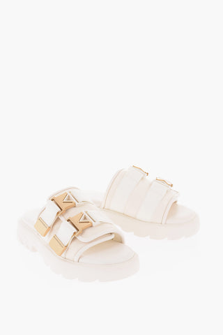 Leather BOMBER Slider Sandals with Double Buckle