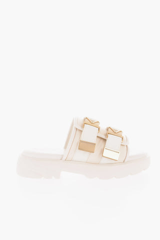 Leather BOMBER Slider Sandals with Double Buckle