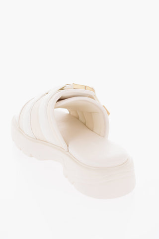 Leather BOMBER Slider Sandals with Double Buckle