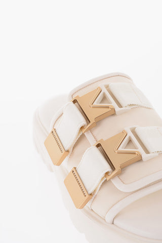 Leather BOMBER Slider Sandals with Double Buckle