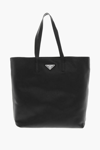 Saffiano-leather Tote Bag with Logo Plate
