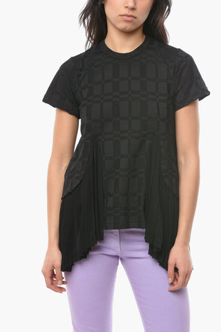 Accordion-edged Jacquard Cotton Blend T-Shirt