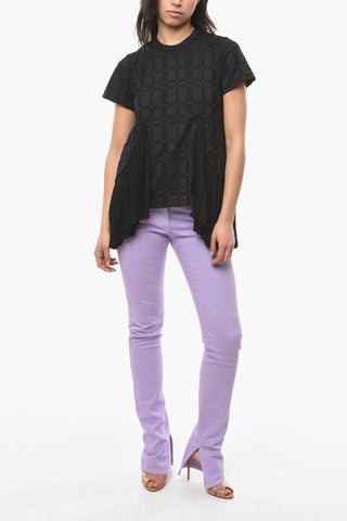Accordion-edged Jacquard Cotton Blend T-Shirt