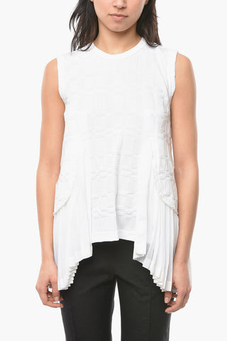 Tank Top in Misto Cotone Jacquard con Fondo Plissè