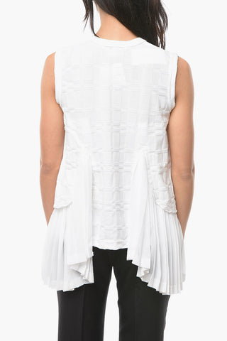 Tank Top in Misto Cotone Jacquard con Fondo Plissè