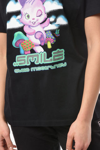 Crew-neck T-shirt with SMILE BUNNY Print and Lettering
