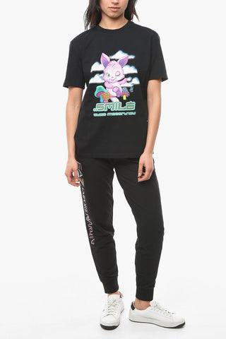 Crew-neck T-shirt with SMILE BUNNY Print and Lettering