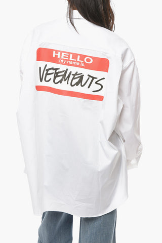 UNISEX Cotton-poplin Shirt with HELLO MY NAME IS VETEMENTS Print