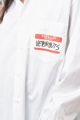 UNISEX Cotton-poplin Shirt with HELLO MY NAME IS VETEMENTS Print