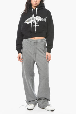 Ivory Cotton Hoodie Sweatshirt with SHARK Application
