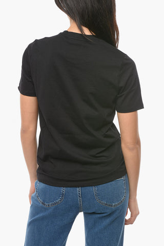T-shirt Girocollo con Stampa Logo e Paillettes