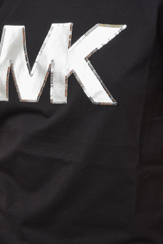 T-shirt Girocollo con Stampa Logo e Paillettes