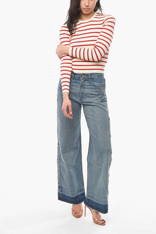 Jeans Wide Leg con Dettaglio Bottoni Laterali