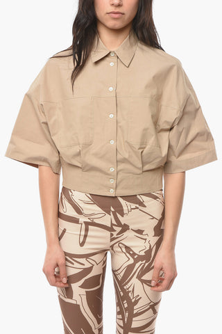 Cotton-poplin Short-sleeved Cropped Shirt