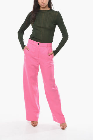 Linen-blend Palazzo Trousers with Medium Waist