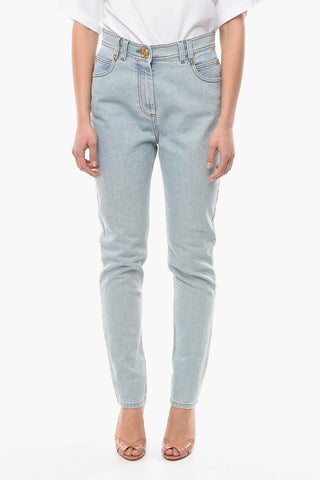 Light-wash Slim-fit Denims with Golden Buttons