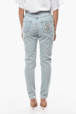 Light-wash Slim-fit Denims with Golden Buttons