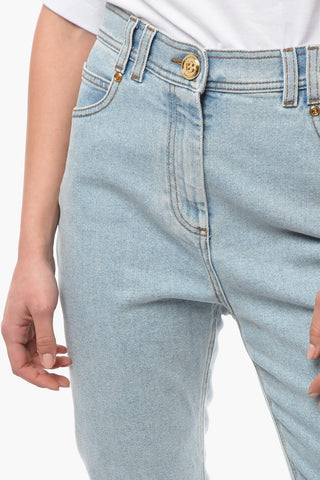 Light-wash Slim-fit Denims with Golden Buttons