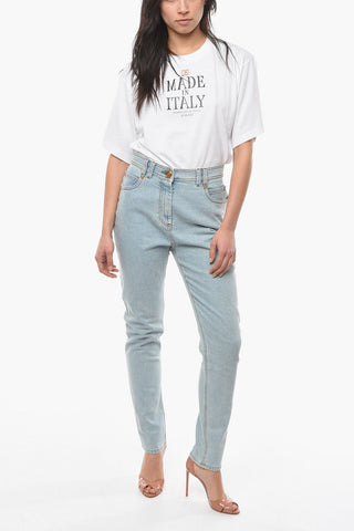 Light-wash Slim-fit Denims with Golden Buttons