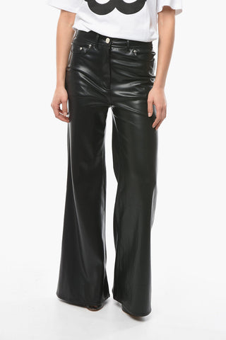 Pantaloni Svasati JELENA a 5 Tasche in Ecopelle con Bottoni Argentati