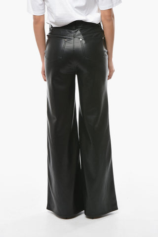 Pantaloni Svasati JELENA a 5 Tasche in Ecopelle con Bottoni Argentati