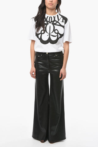 Pantaloni Svasati JELENA a 5 Tasche in Ecopelle con Bottoni Argentati