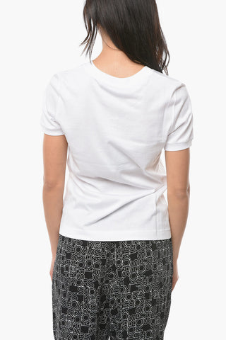 T-shirt Girocollo in Jersey con Applicazione Logo con Cristalli