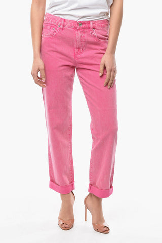 Straight-leg Denims with Medium-waist and Delavé Effect 19cm