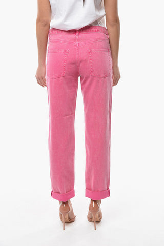 Straight-leg Denims with Medium-waist and Delavé Effect 19cm