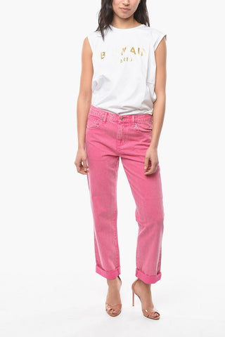 Straight-leg Denims with Medium-waist and Delavé Effect 19cm