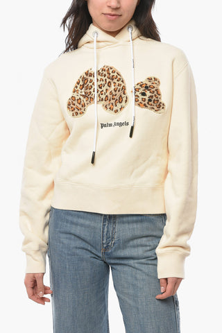 Ivory Cotton Hoodie Sweatshirt with TEDDY BEAR Application