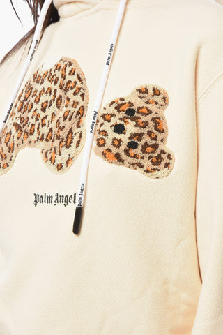 Ivory Cotton Hoodie Sweatshirt with TEDDY BEAR Application
