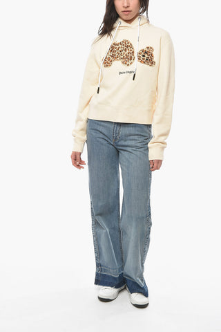 Ivory Cotton Hoodie Sweatshirt with TEDDY BEAR Application